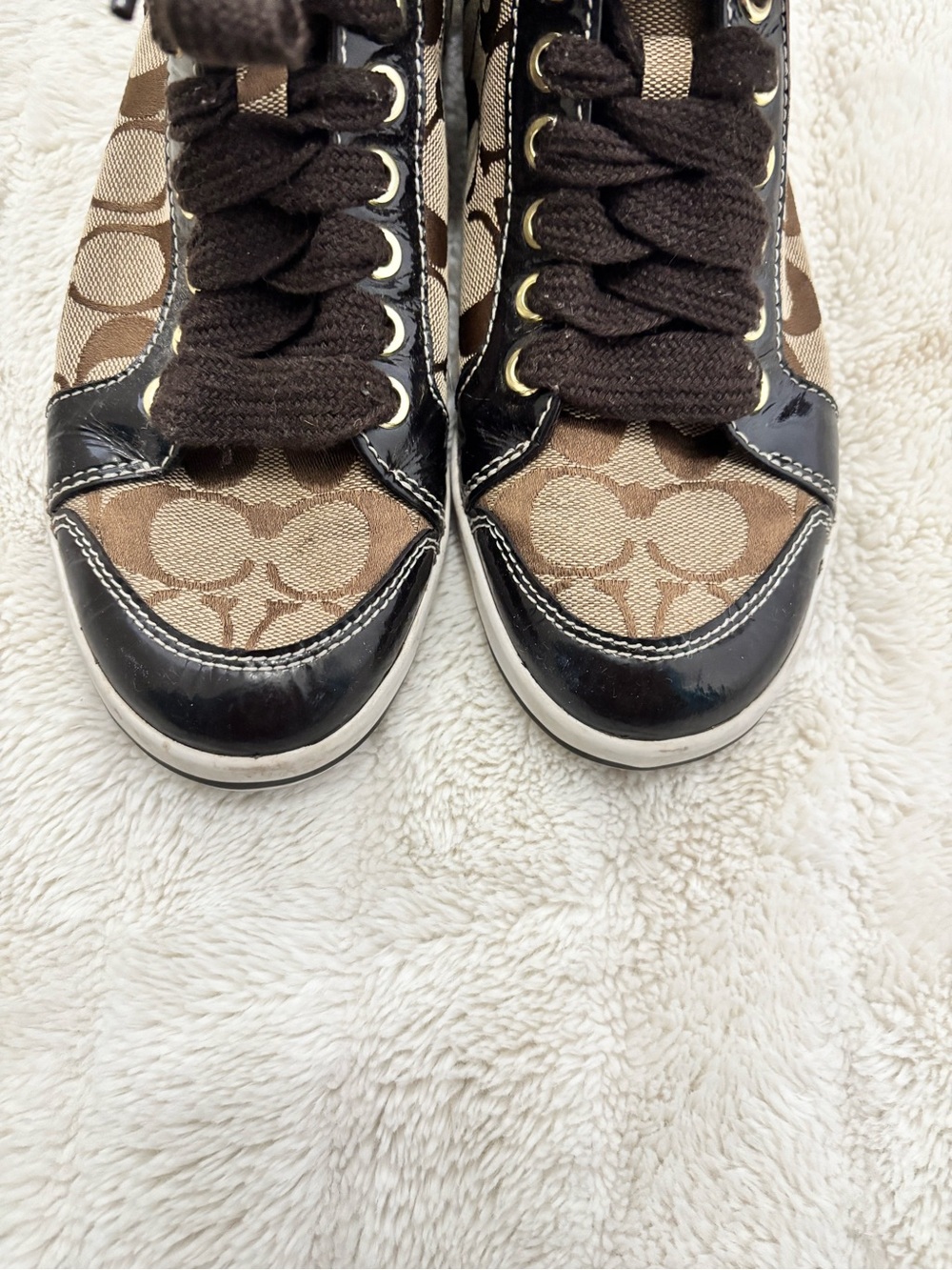 Coach High-Top Signature Canvas Sneakers in Tan and Dark Brown Size 7.5 - Picture 4 of 14